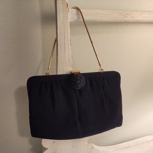 Vintage 1950s/60s Millay Navy Blue Fabric Purse with Gold Chain